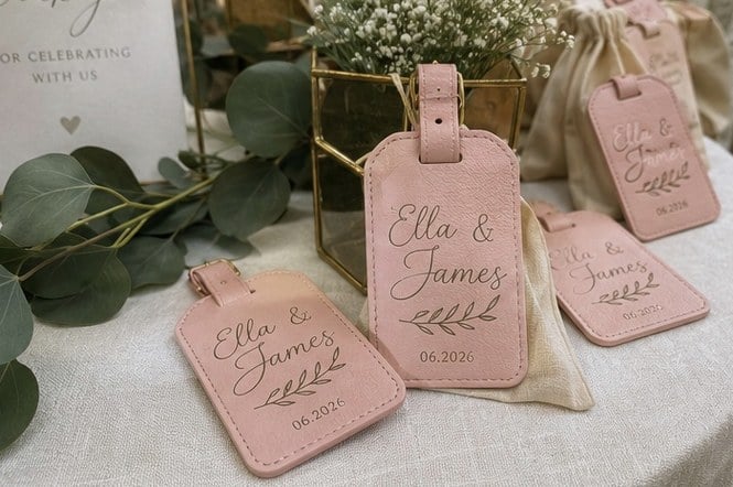 Customized luggage tags for weddings and events